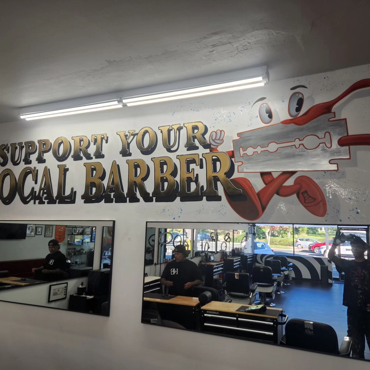 Support Your Local Barber gold lettering