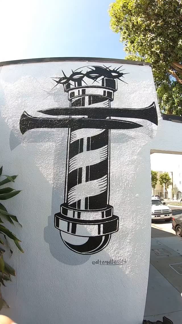 Barber pole and cross hybrid mural