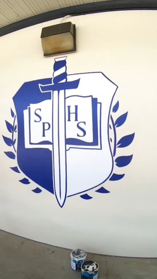 Blue and white SPHS shield crest mural