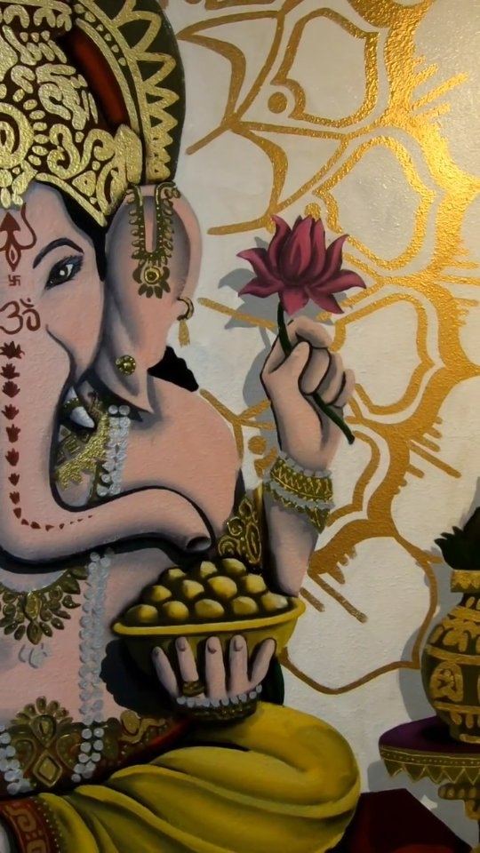 Finished Ganesha mural with gold mandala detail