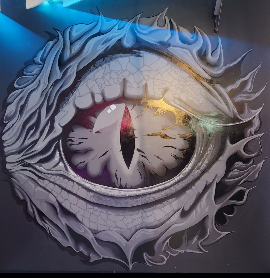 Large detailed dragon eye mural