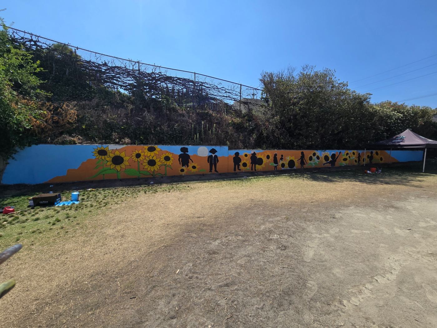Long sunflower and children silhouette wall mural